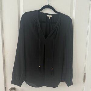 Joie Black Silk Blouse with Tassels